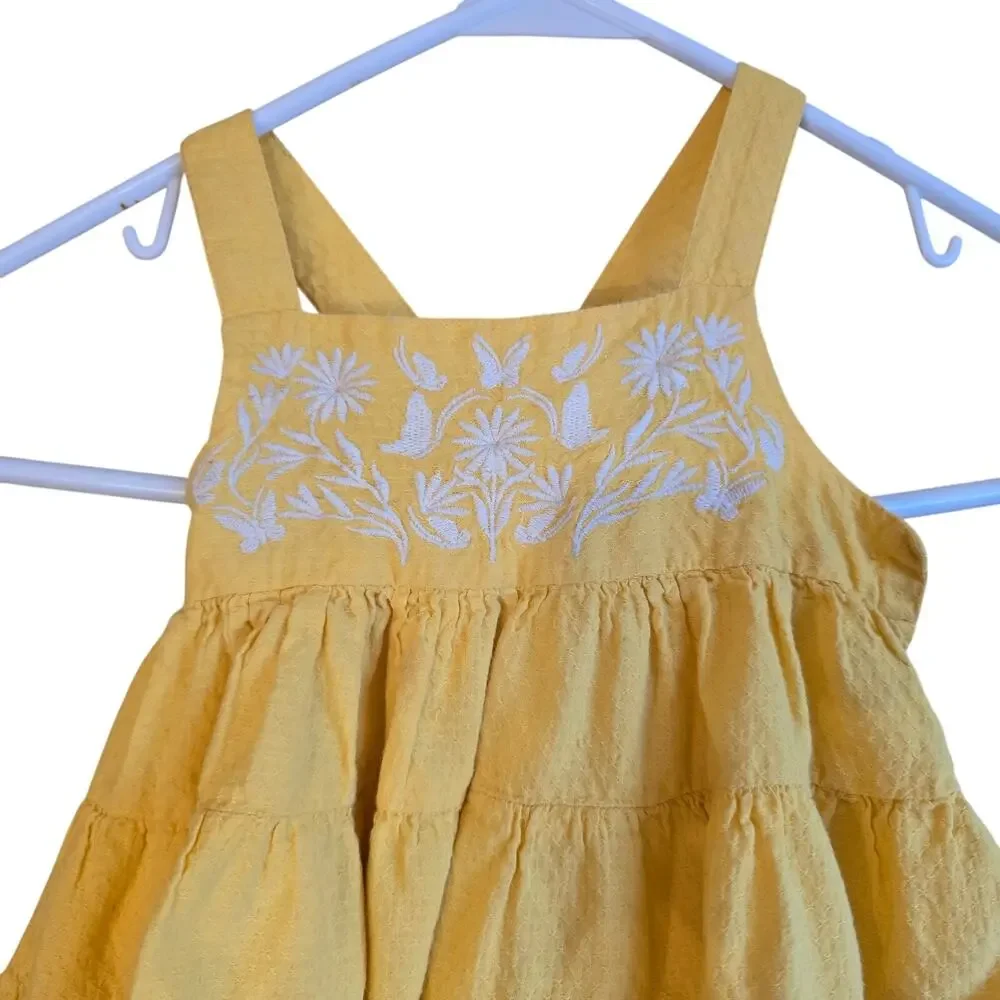 Tommy Bahama yellow 100% cotton floral embroidered girls drees size 12m